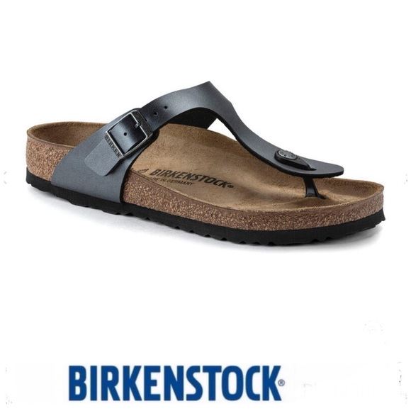 Birkenstock Shoes - BIRKENSTOCK  Gizeh Black Buckle Faux Leather Slip On Thong Flat Sandals 40